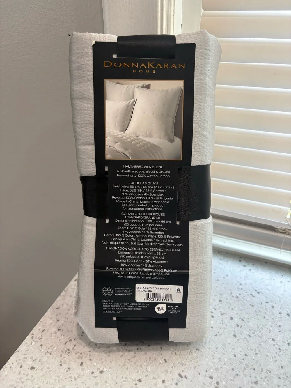NEW Donna Karan Home European Quilted Sham - Hammered Silk In Platinum Gray